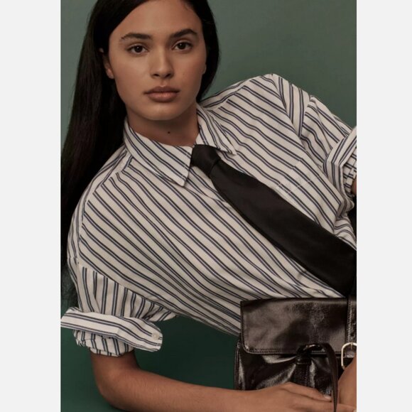 Anthropologie Maeve The Bennet Buttondown Shirt Top Indigo Stripe XS XXS NWT - Picture 2 of 8